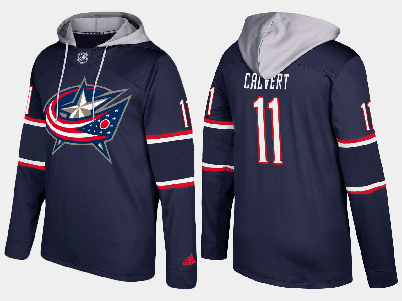 Men NHL Columbus blue jackets #11 matt calvert navy blue hoodie